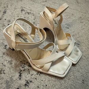 Privilege White Strappy Heeled Sandals Size 36 1/2 (6.5)